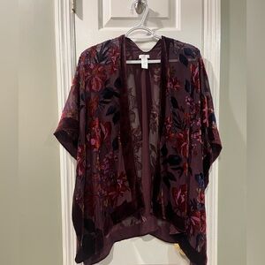 J.Jill Spirited Floral Velvet Burnout Kimono Ruana - One Size S-L b6